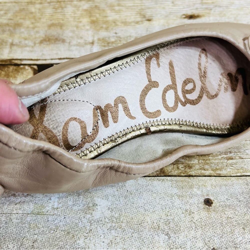 Sam Edelman Felicia Ballet Flats Beige Leather Bow Charm Shoes Womens 6M - Picture 8 of 16